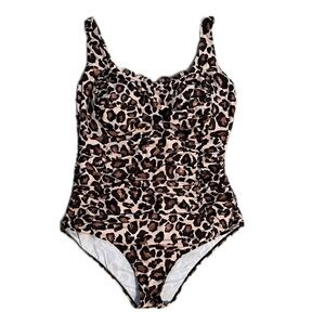 Unbranded Leopard Print One Piece Swimsuit | Ruched Tummy Control | Size 18